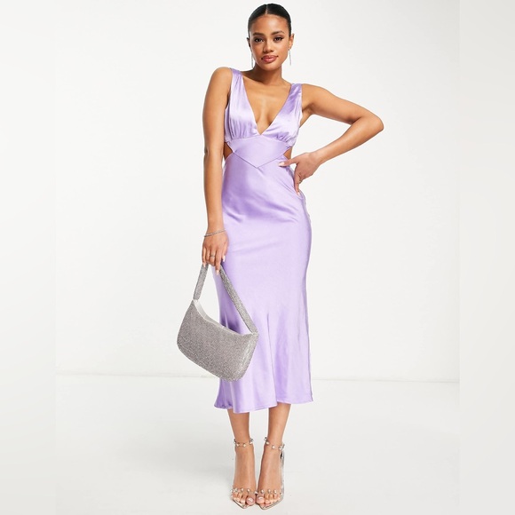 Parallel Lines cut out satin slip midi dress in lilac - Picture 1 of 8